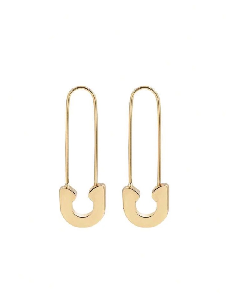 Gold Safety Pin Drop Earrings